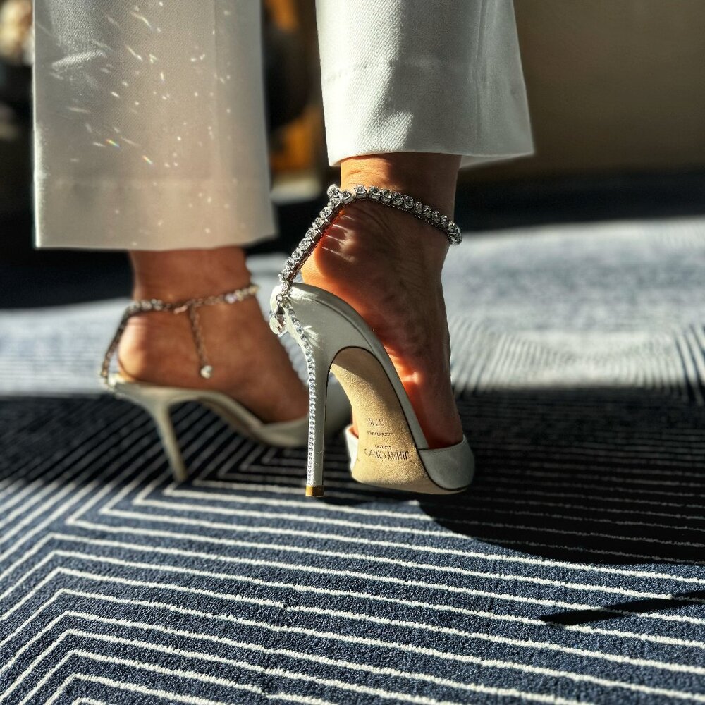 Jimmy Choo Women's Saeda 100 Embellished Pointed Toe Pumps - WHITE - SIZE 37.5